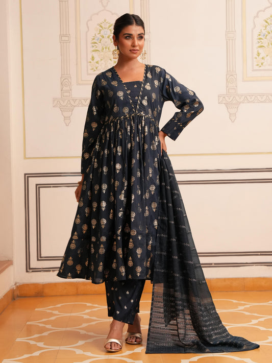 Chanderi Solid Blue Dupatta