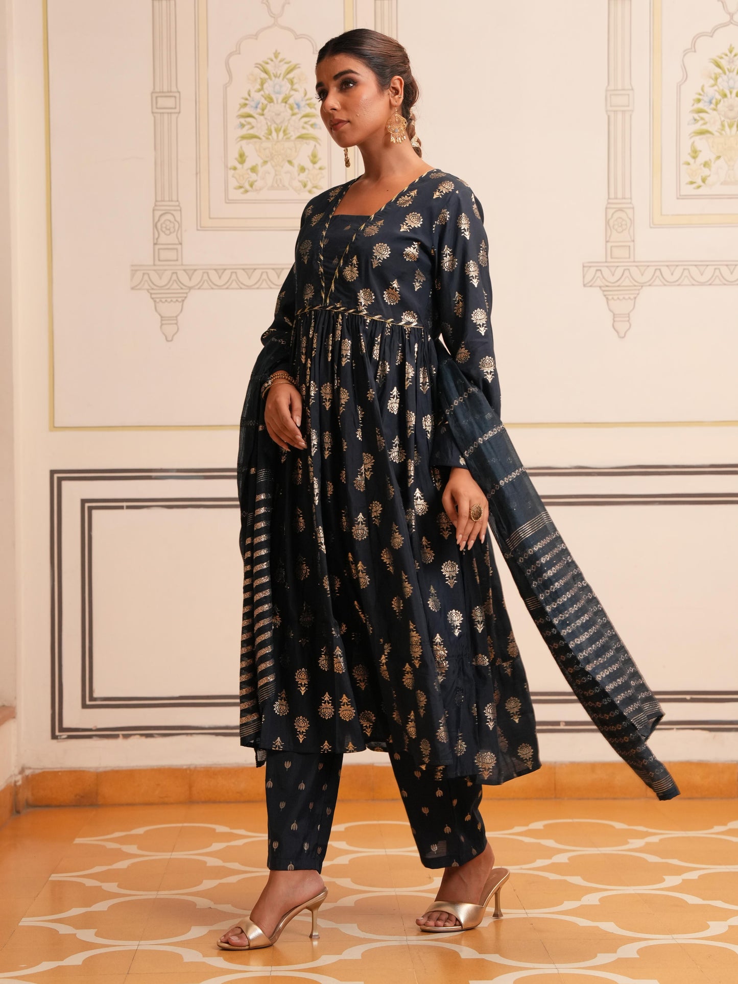 Chanderi Solid Blue Dupatta