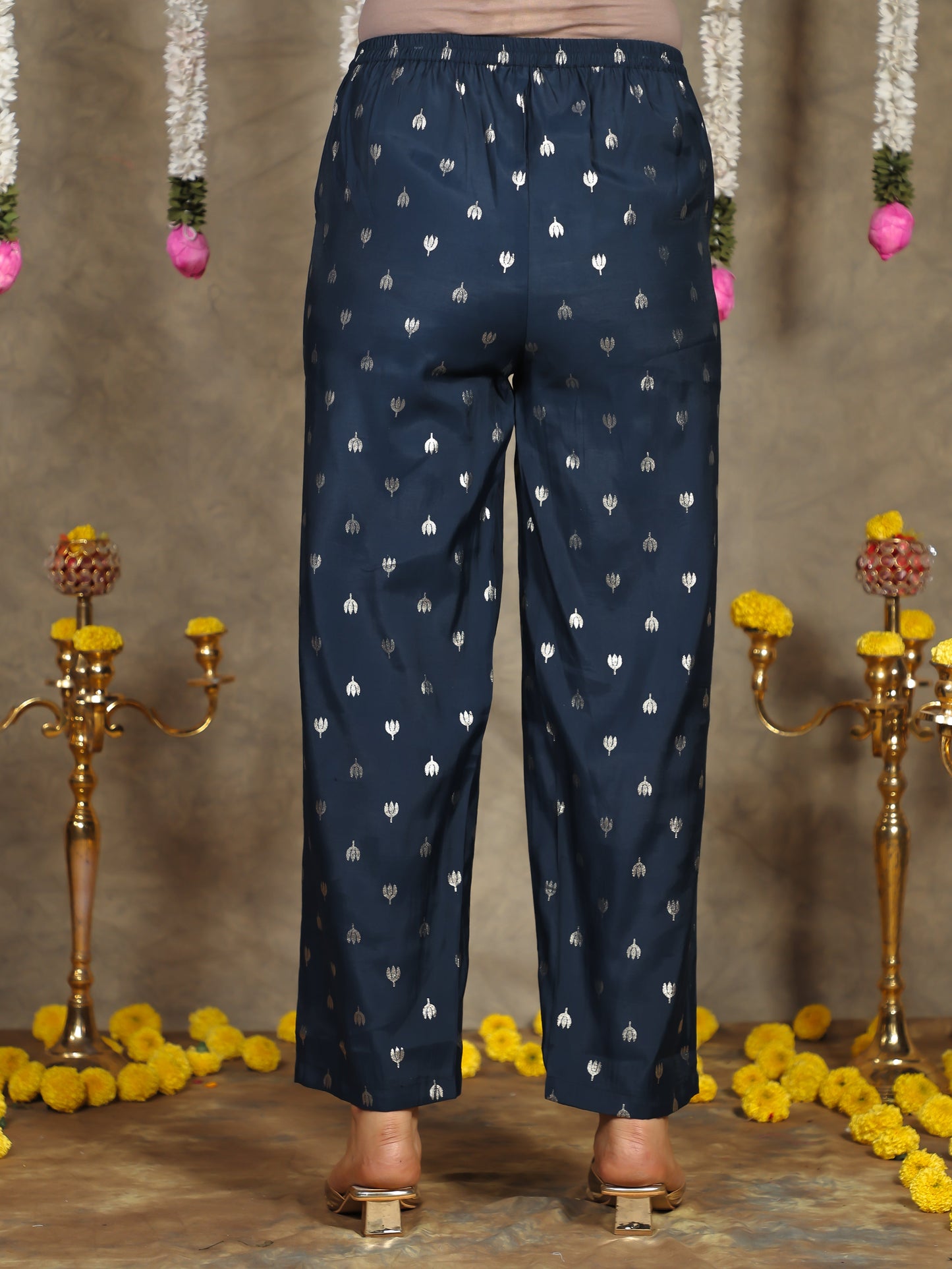 Chanderi Gold foil Anarkali Blue Kurta