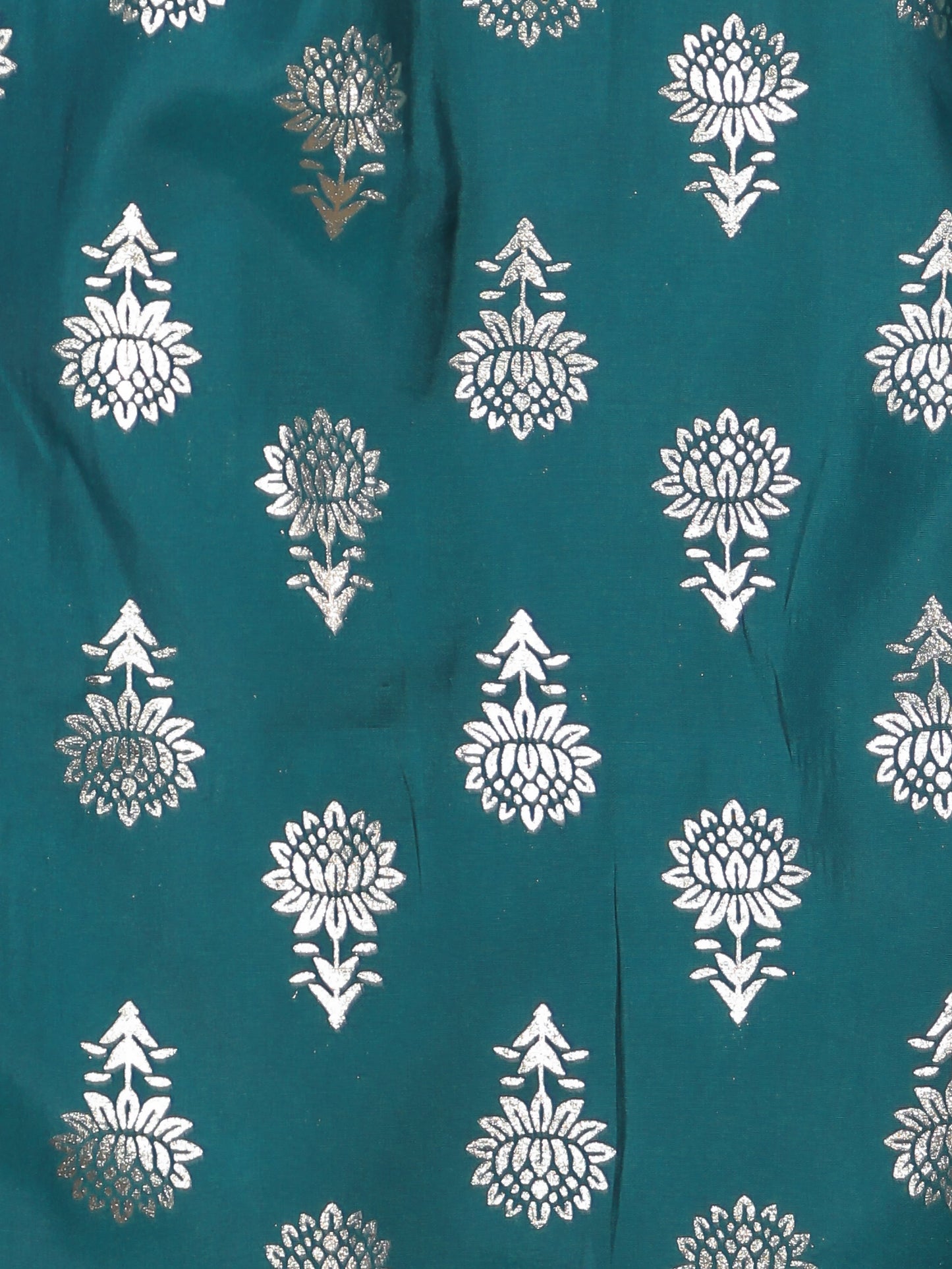 Embroidered Roman silk Gold foil Flared Teal Kurta