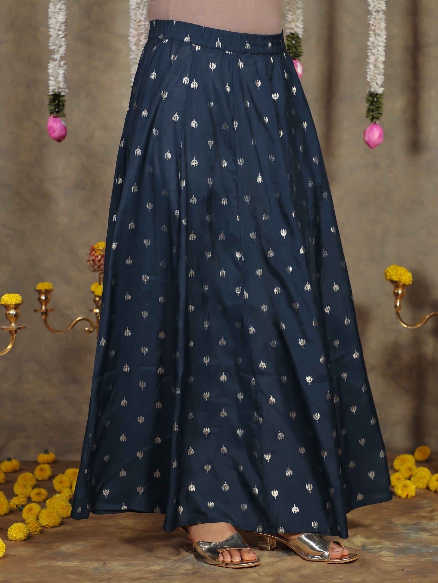 Chanderi Gold foil Blue Skirt