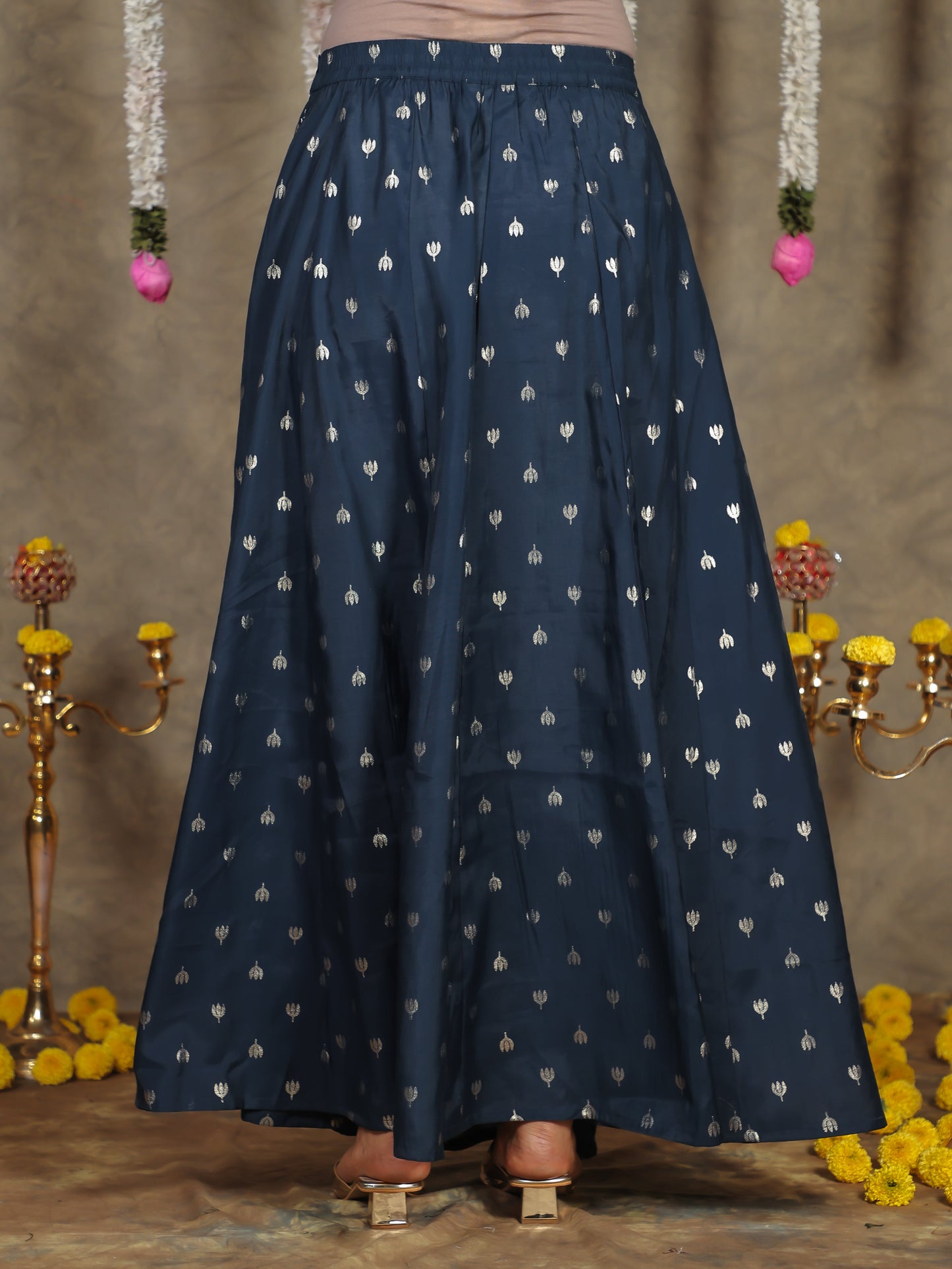 Chanderi Gold foil Blue Skirt