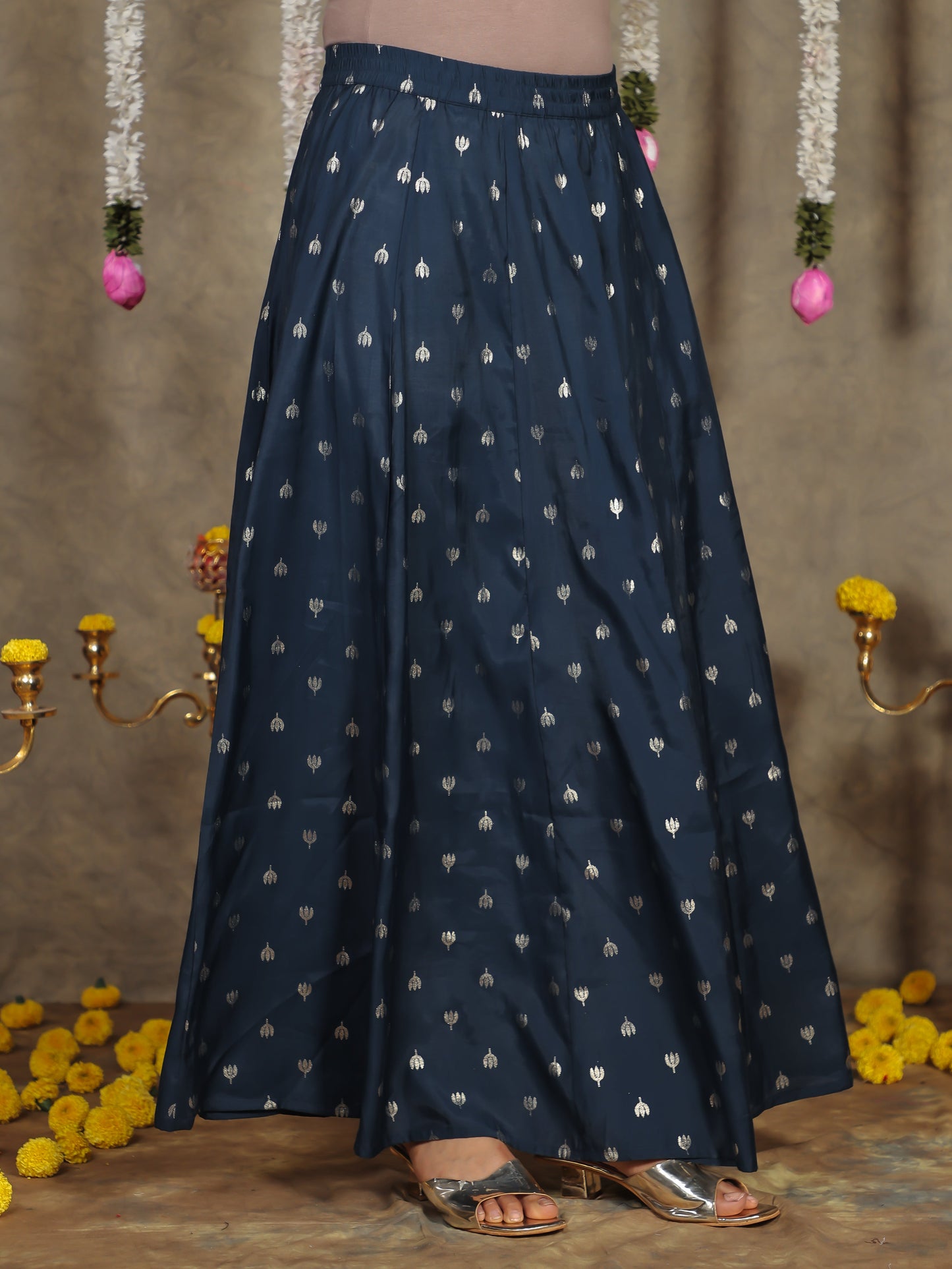 Chanderi Gold foil Anarkali Blue Kurta