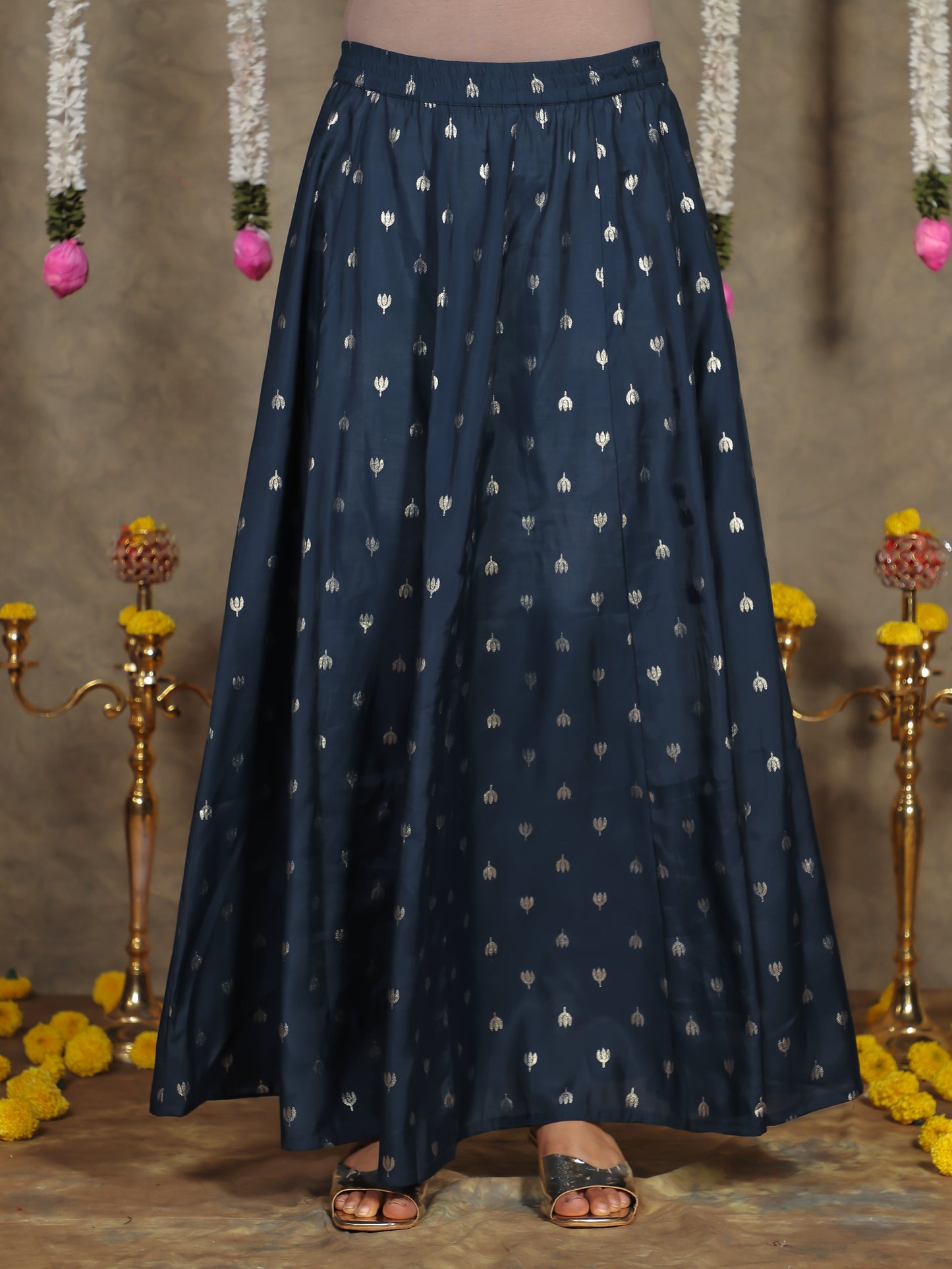 Chanderi Gold foil Anarkali Blue Kurta