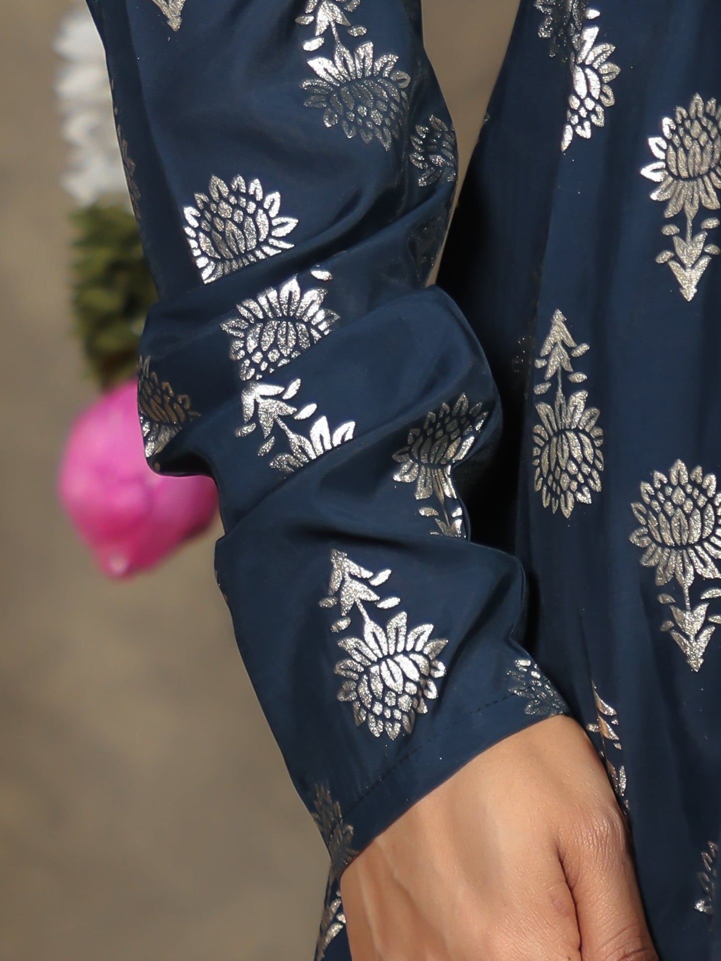Chanderi Gold foil Anarkali Blue Kurta