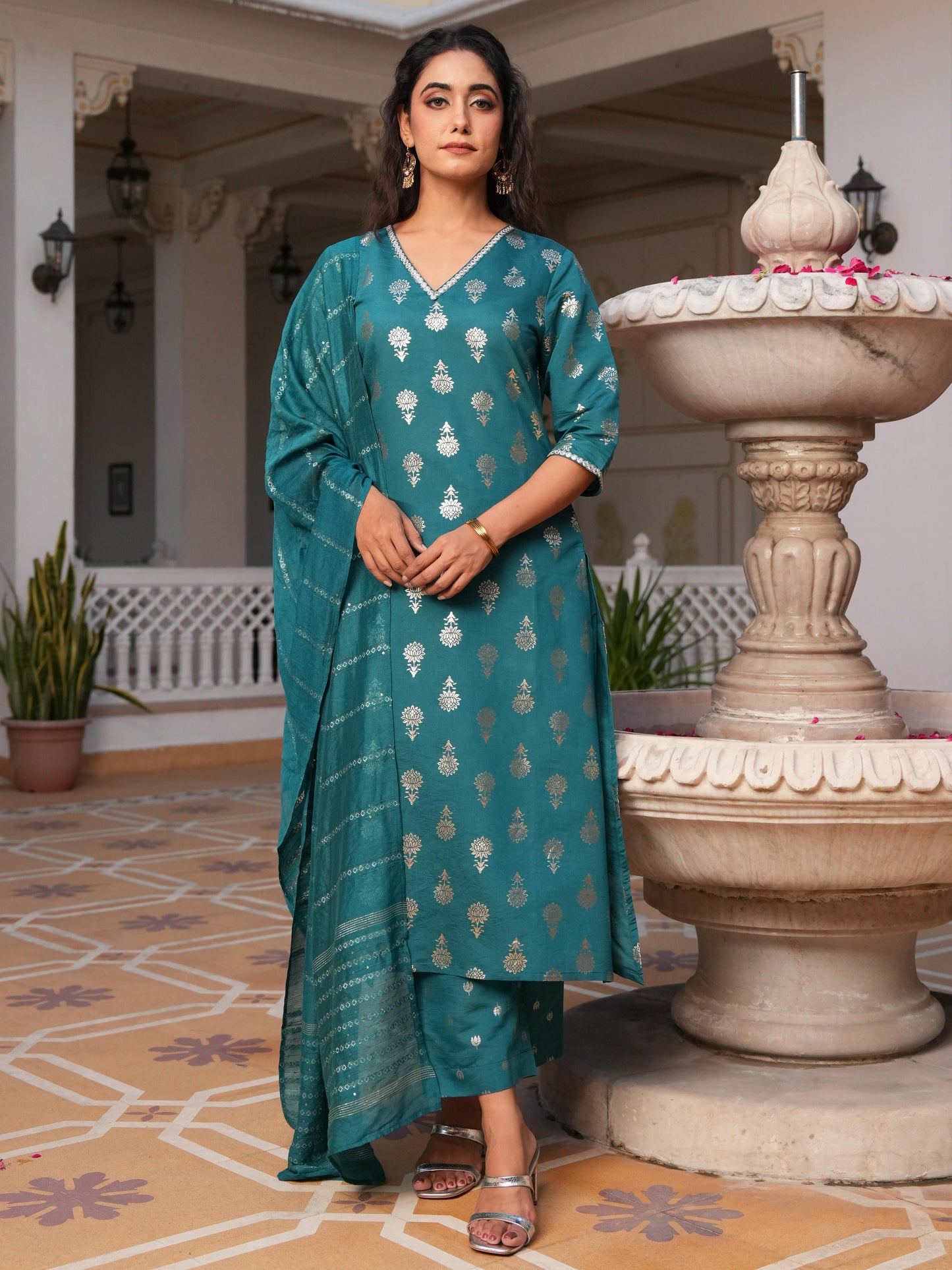 Chanderi Solid Blue Dupatta