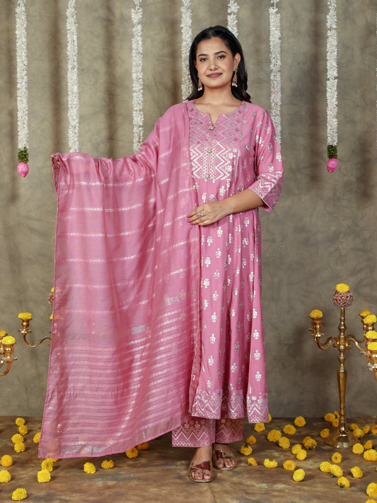 Chanderi Solid Pink Dupatta