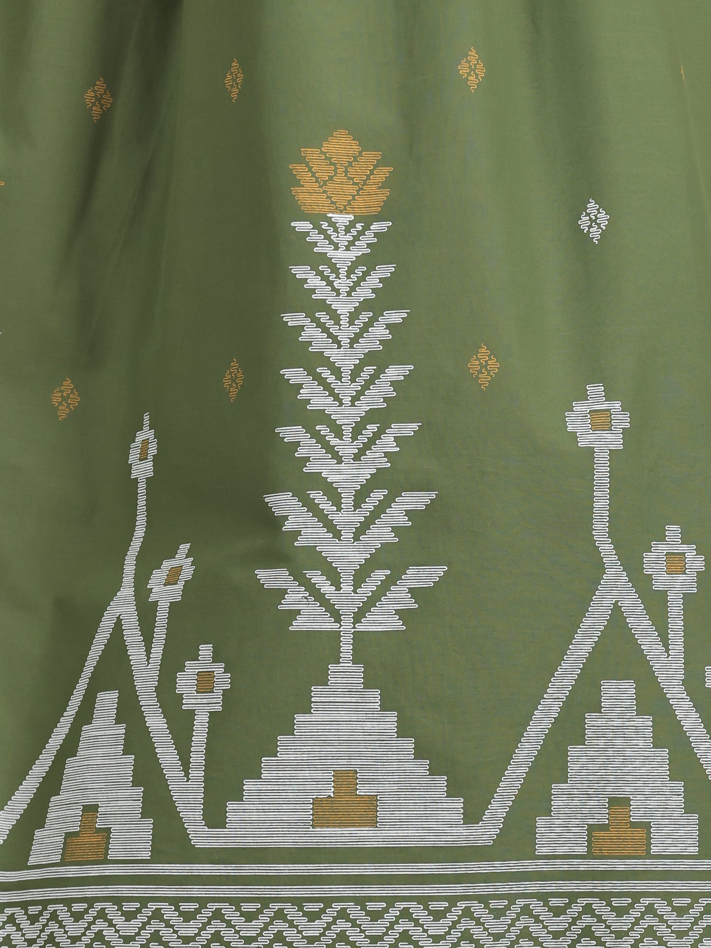 Soft Cotton Geometric Anarkali Green Kurta