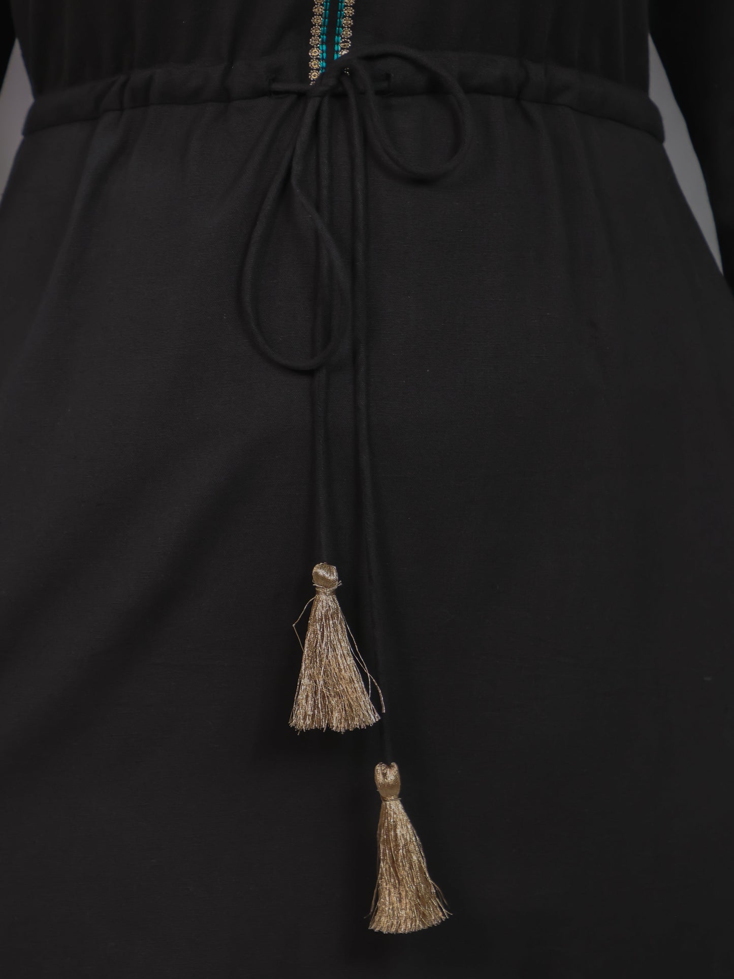 Embroidered Linen Cotton Solid Anarkali Black Dress