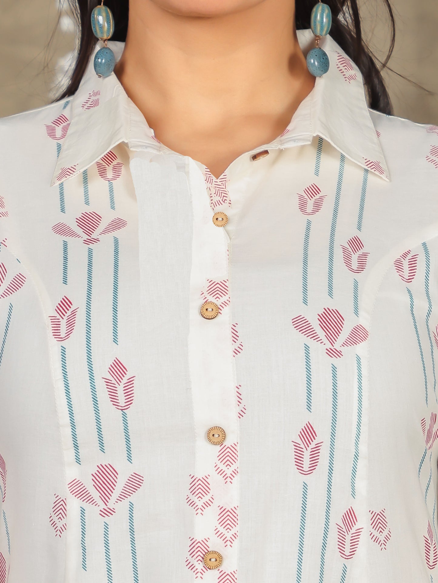 Soft Cotton Geometric High Low Off White Kurta