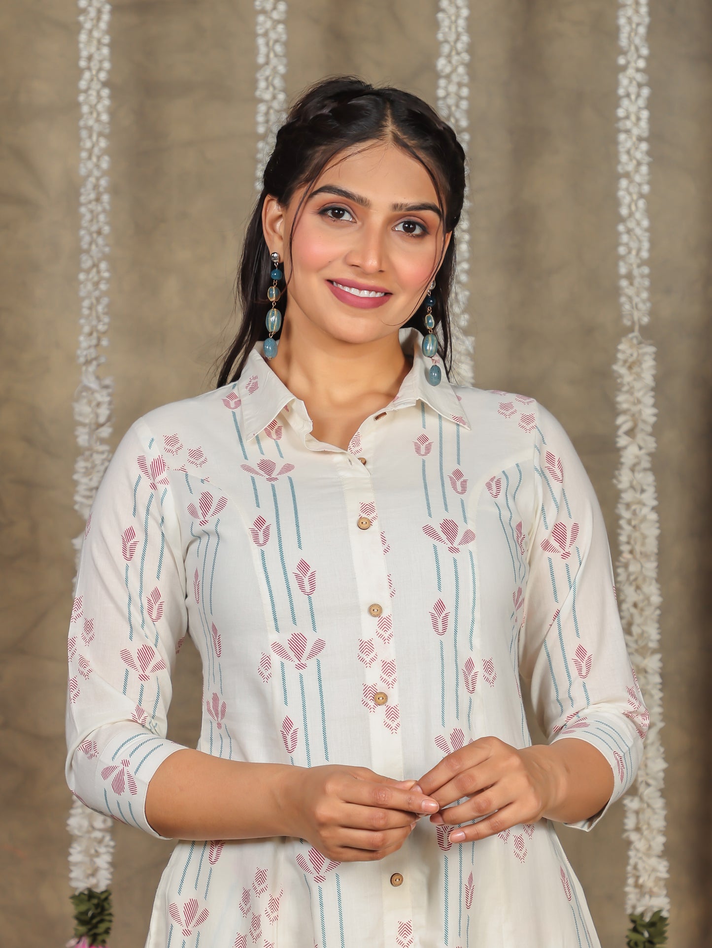Soft Cotton Geometric High Low Off White Kurta
