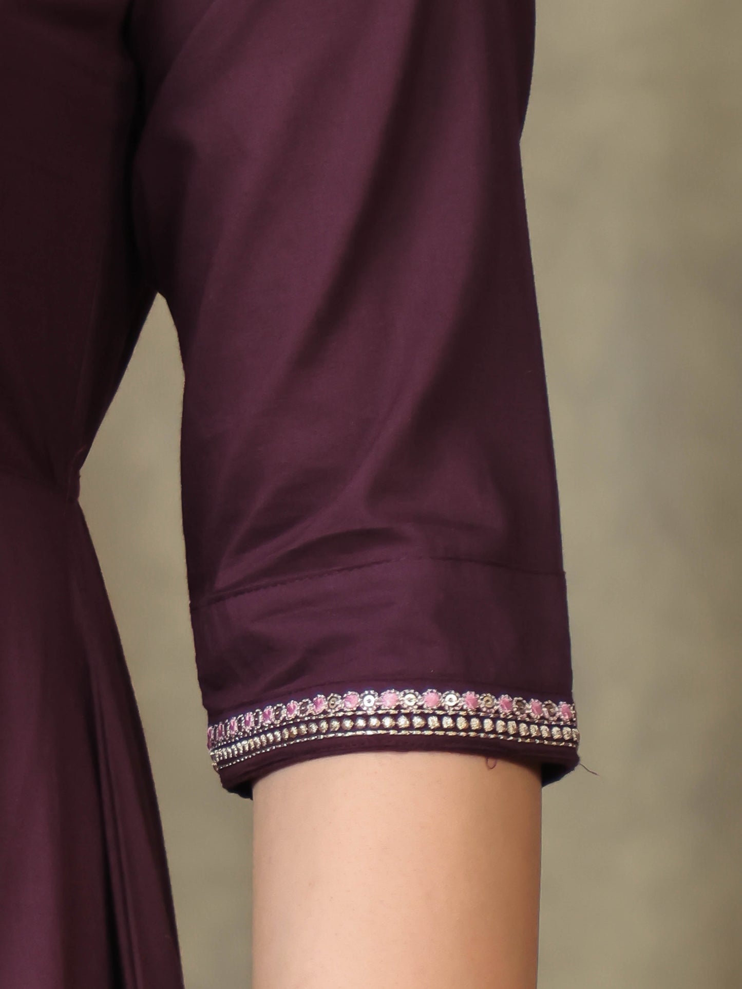 Embroidered Soft Cotton Solid A-line Brown Dress