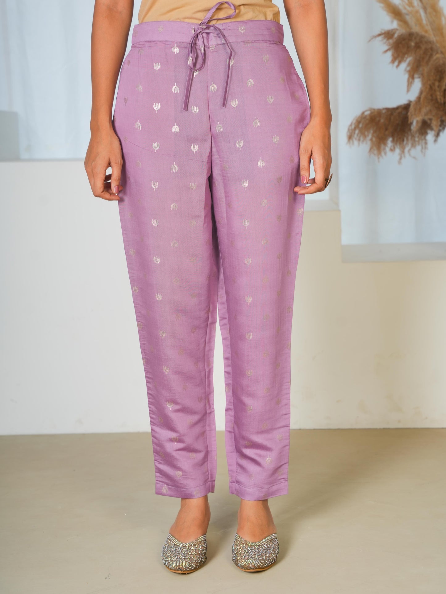 Chanderi Gold foil Purple Tapered Trousers