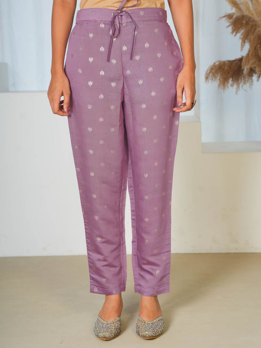 Chanderi Gold foil Purple Tapered Trousers