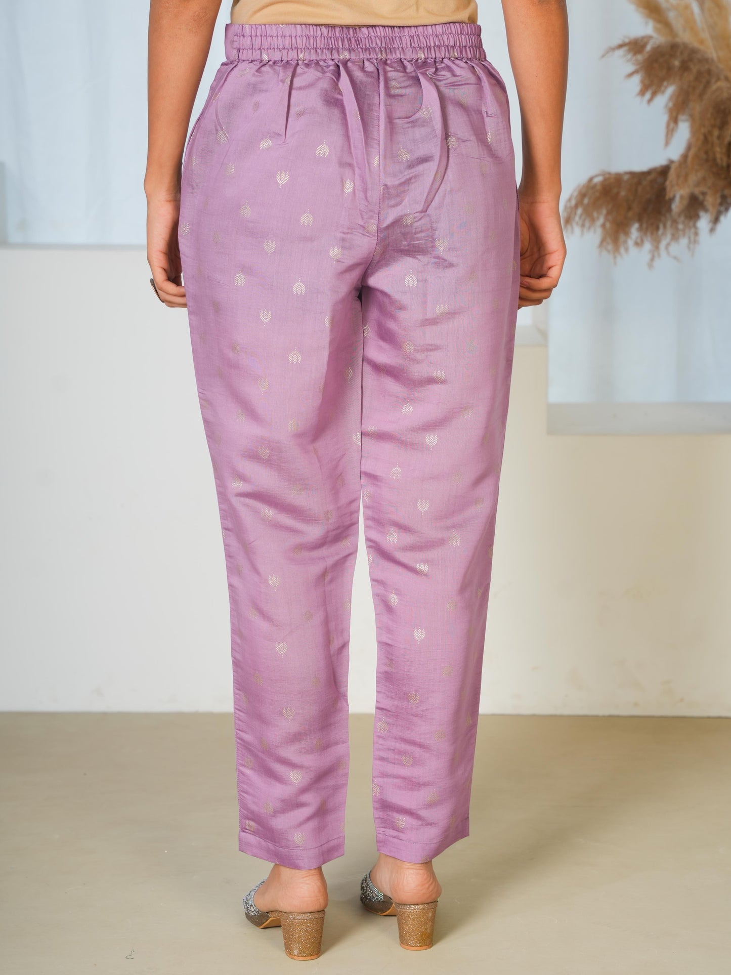 Chanderi Gold foil Purple Tapered Trousers