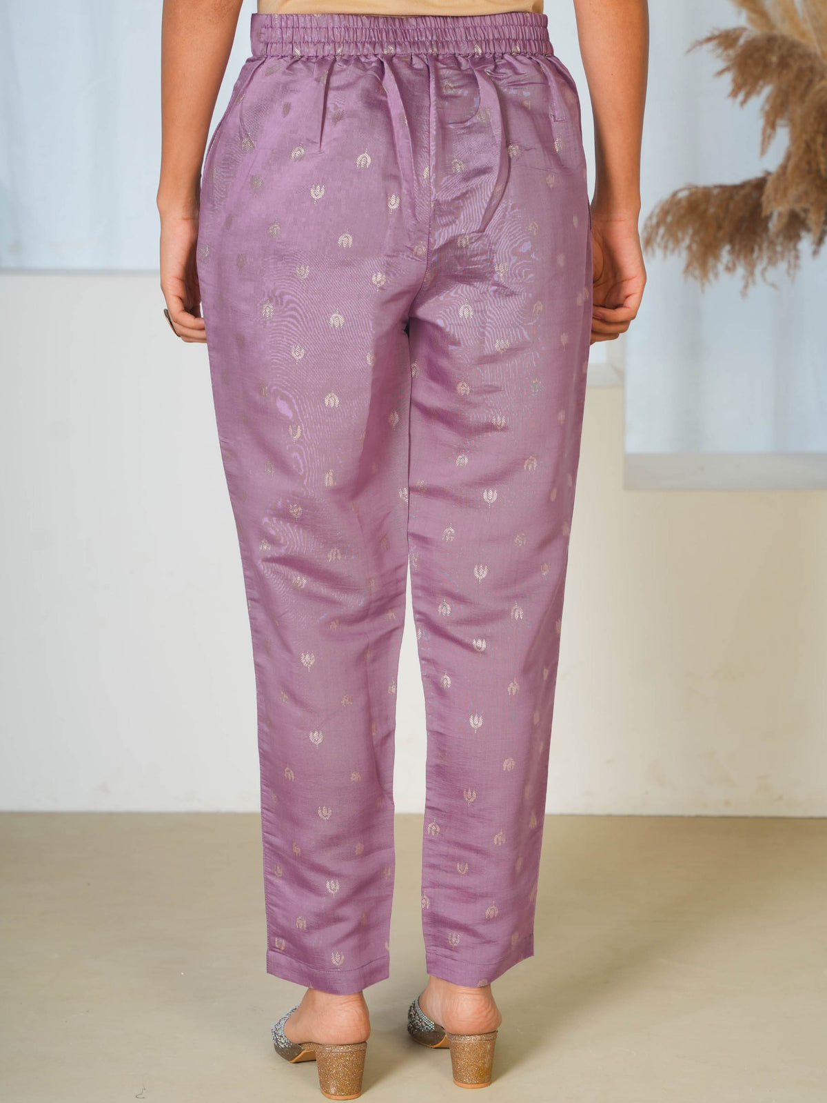 Chanderi Gold foil Purple Tapered Trousers