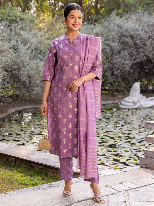 Chanderi Solid Purple Dupatta
