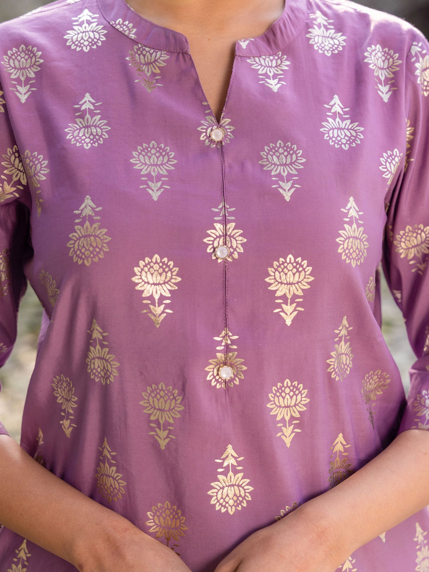 Chanderi Gold foil Straight Purple Kurta