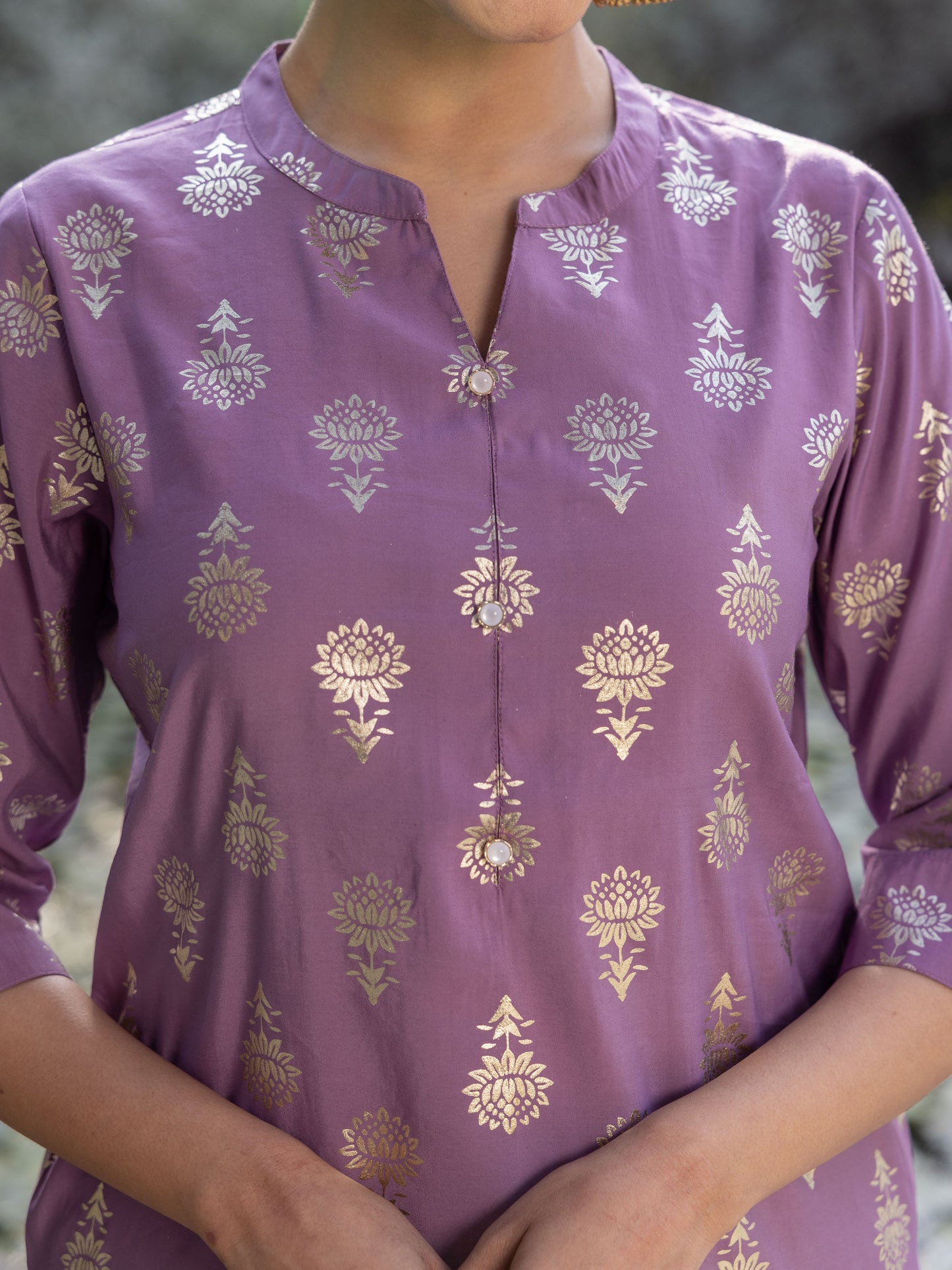 Chanderi Gold foil Straight Purple Kurta