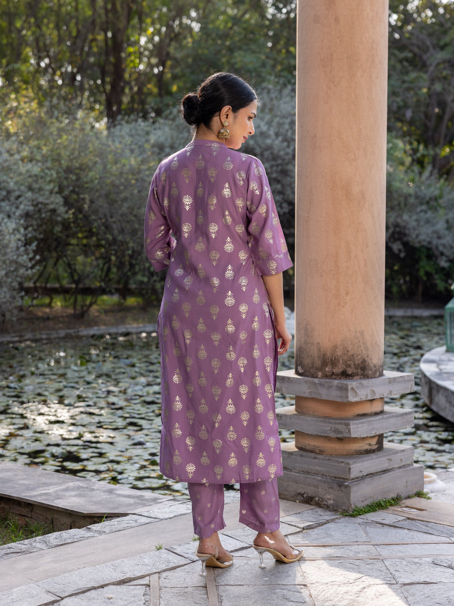 Chanderi Gold foil Straight Purple Kurta