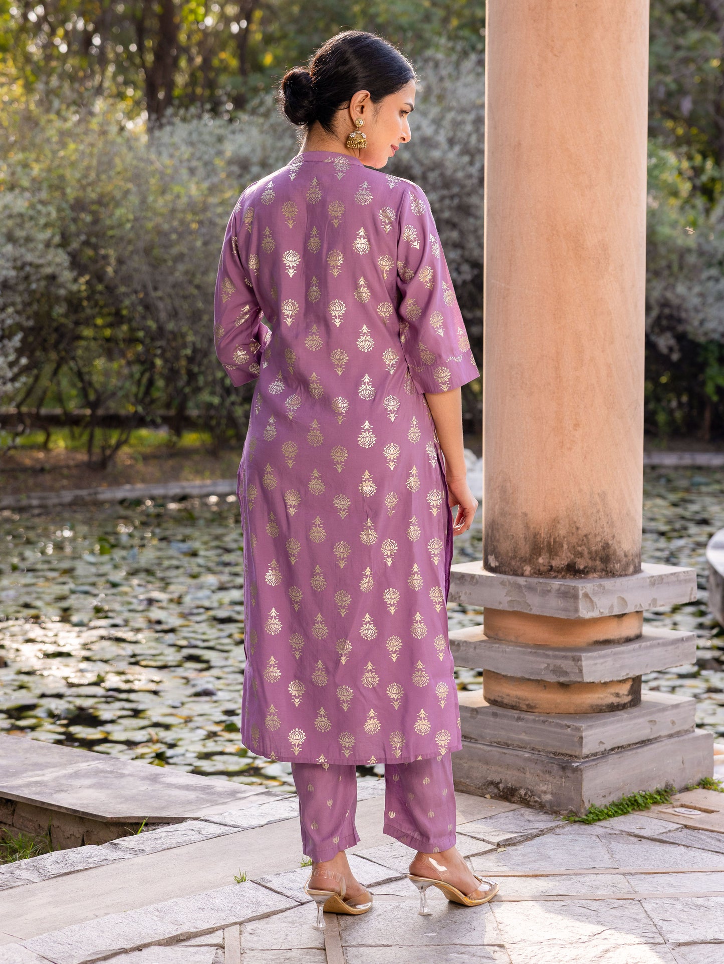 Chanderi Gold foil Straight Purple Kurta