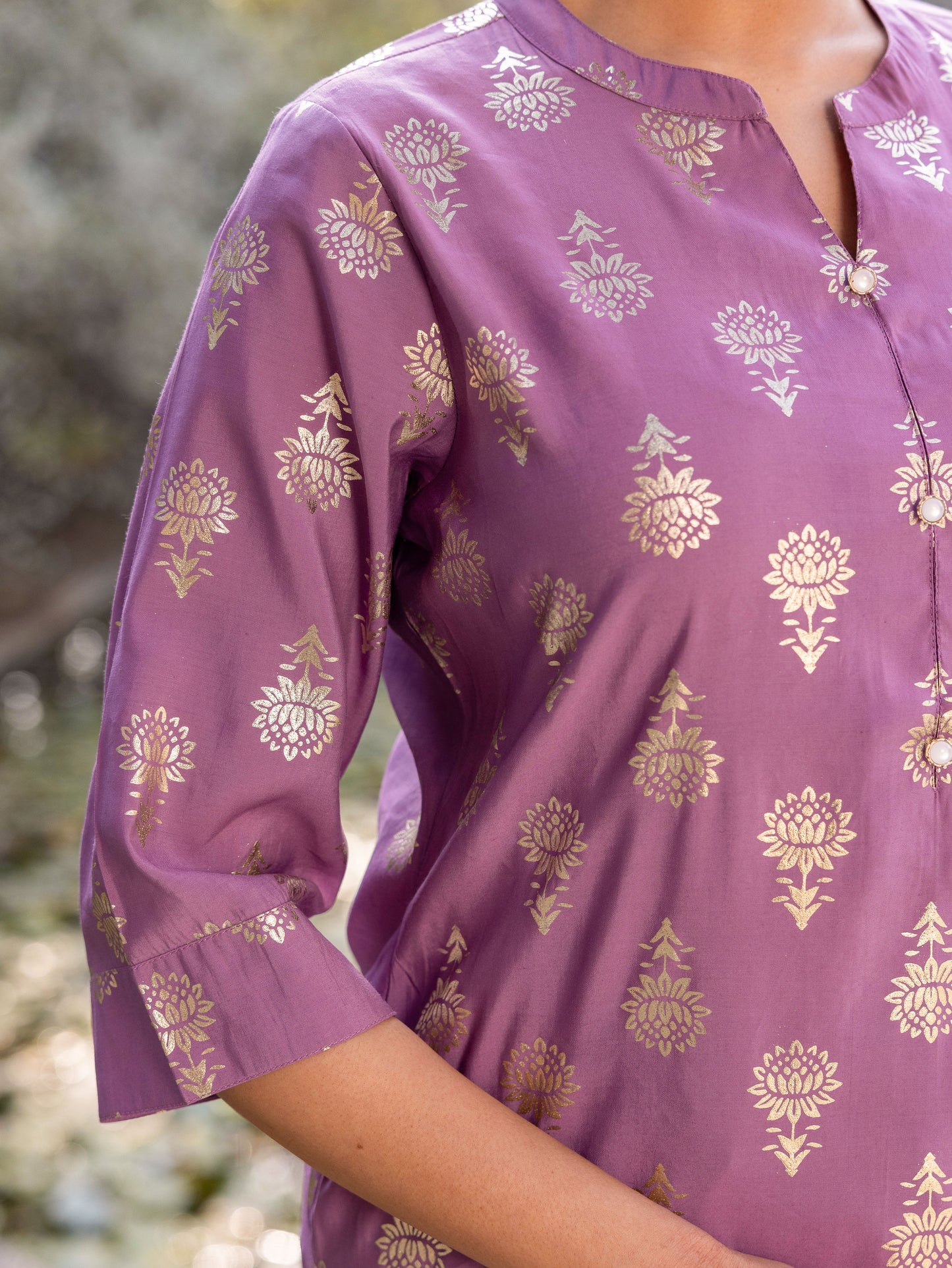 Chanderi Gold foil Straight Purple Kurta