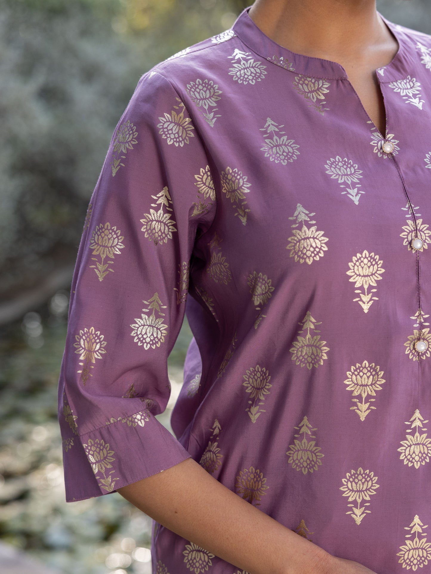 Chanderi Gold foil Straight Purple Kurta