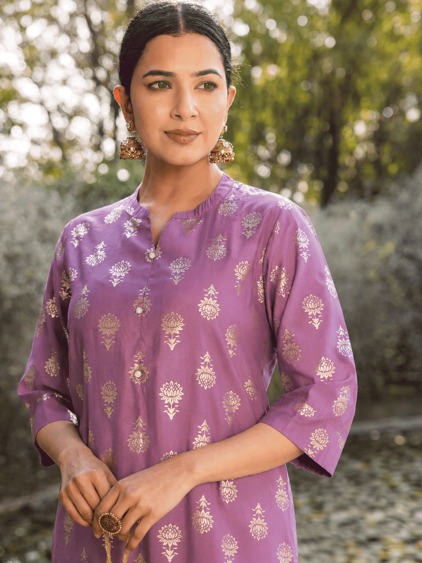 Chanderi Gold foil Straight Purple Kurta