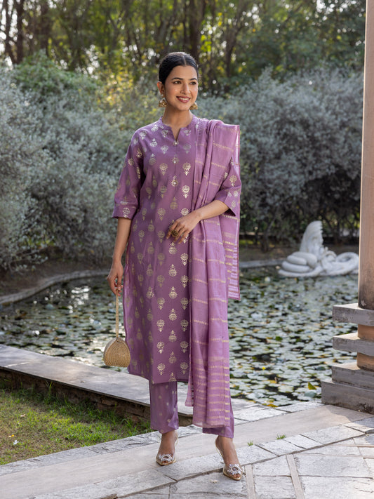 Chanderi Solid Purple Dupatta