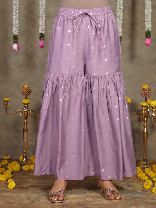 Chanderi Gold foil Purple Sharara