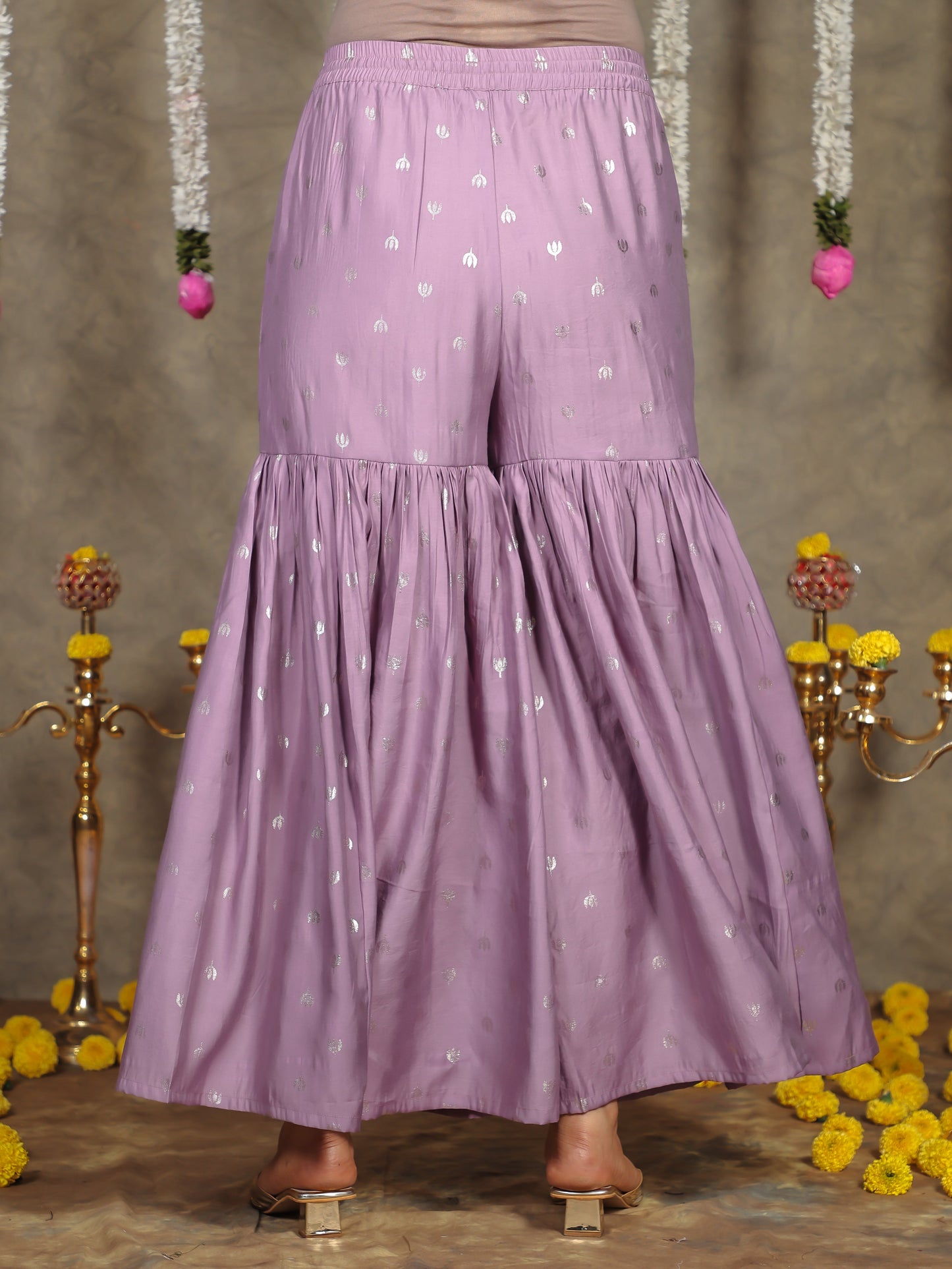 Chanderi Gold foil Purple Sharara