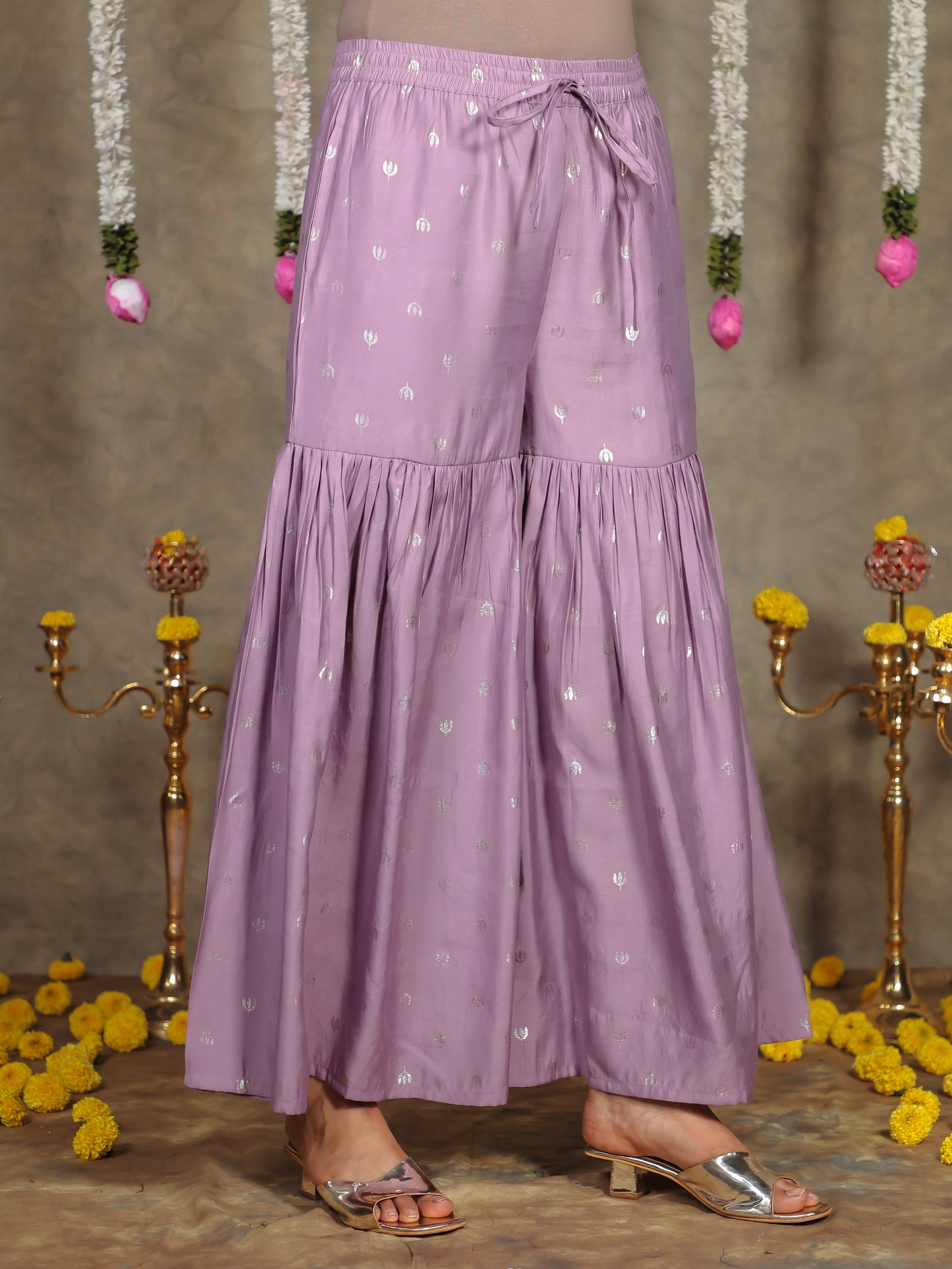 Chanderi Gold Foil Straight Purple Kurta