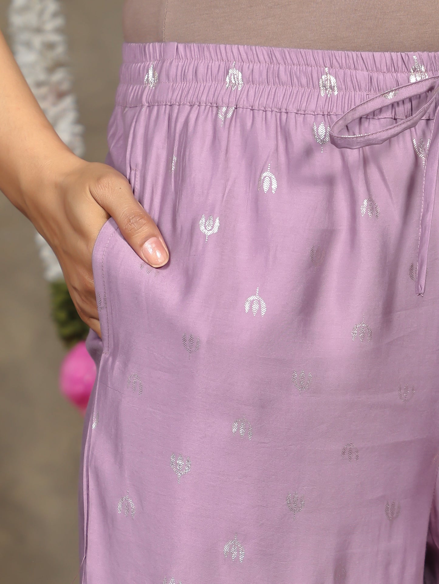 Chanderi Gold Foil Straight Purple Kurta
