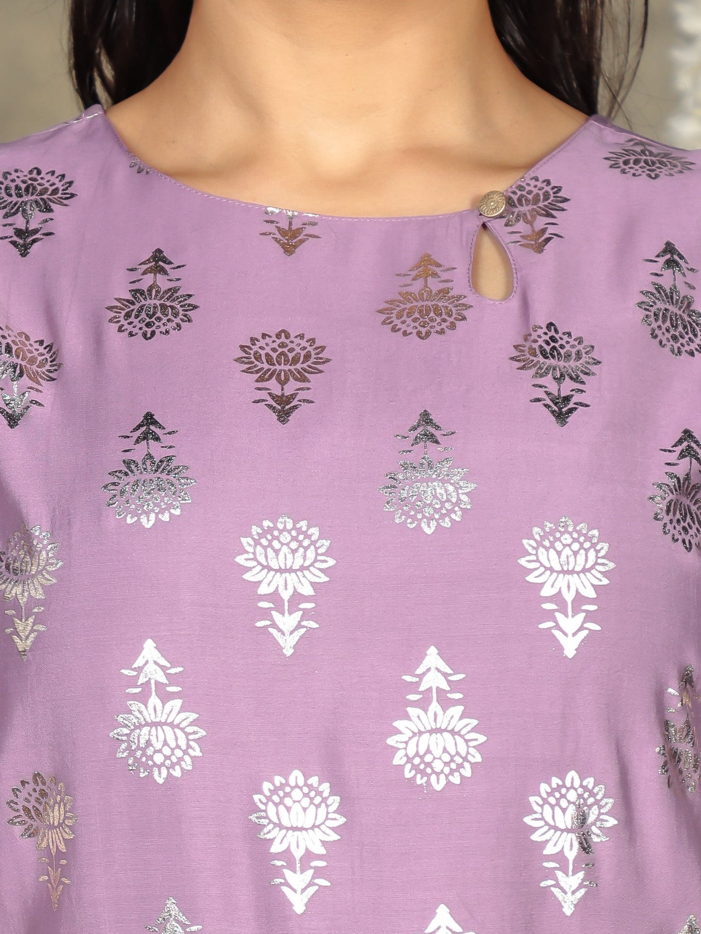 Chanderi Gold Foil Straight Purple Kurta