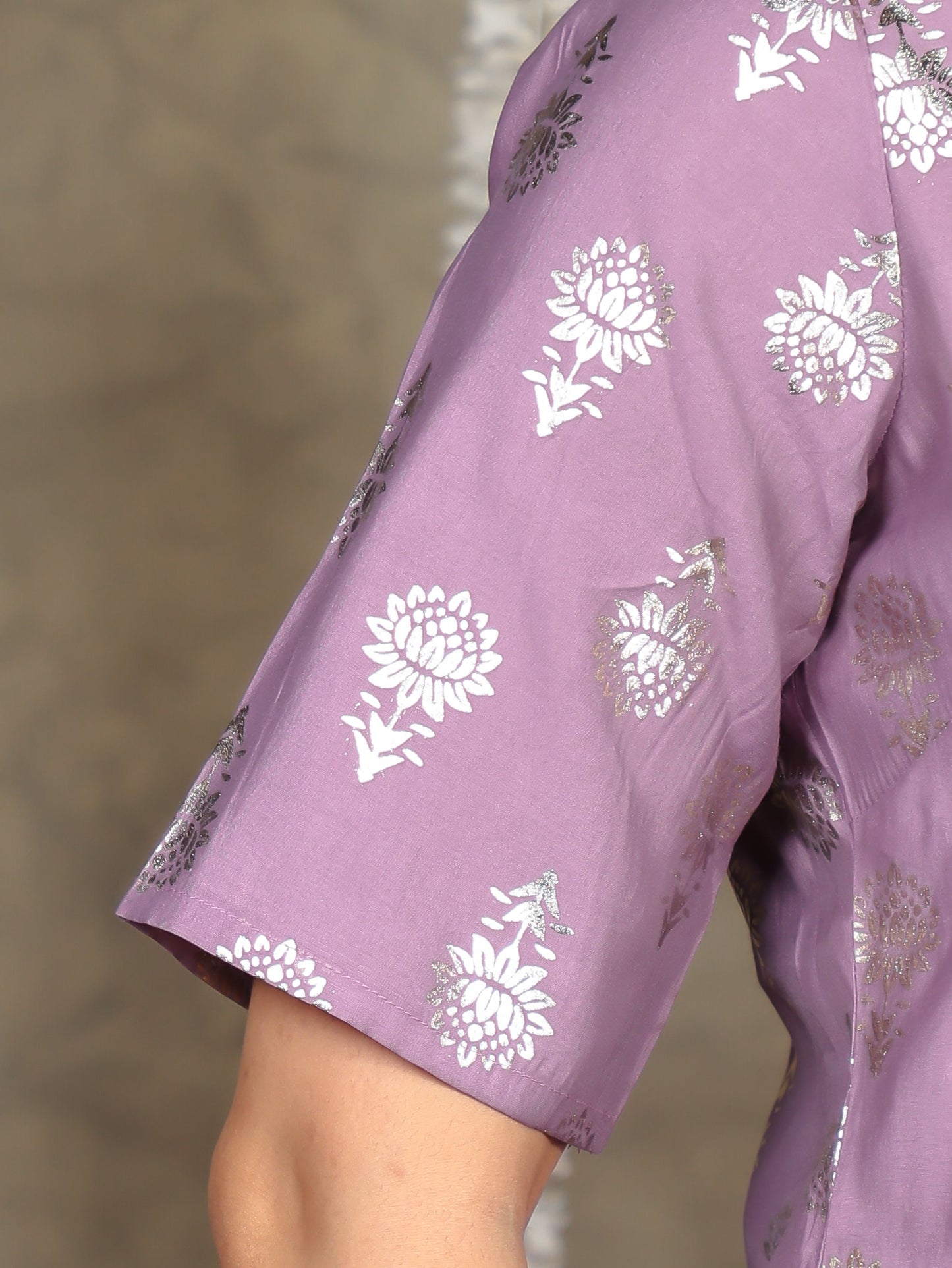 Chanderi Gold Foil Straight Purple Kurta