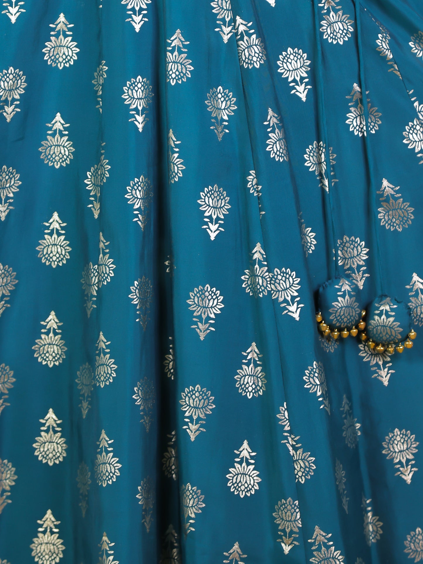Roman silk Gold foil Angrakha Teal Kurta