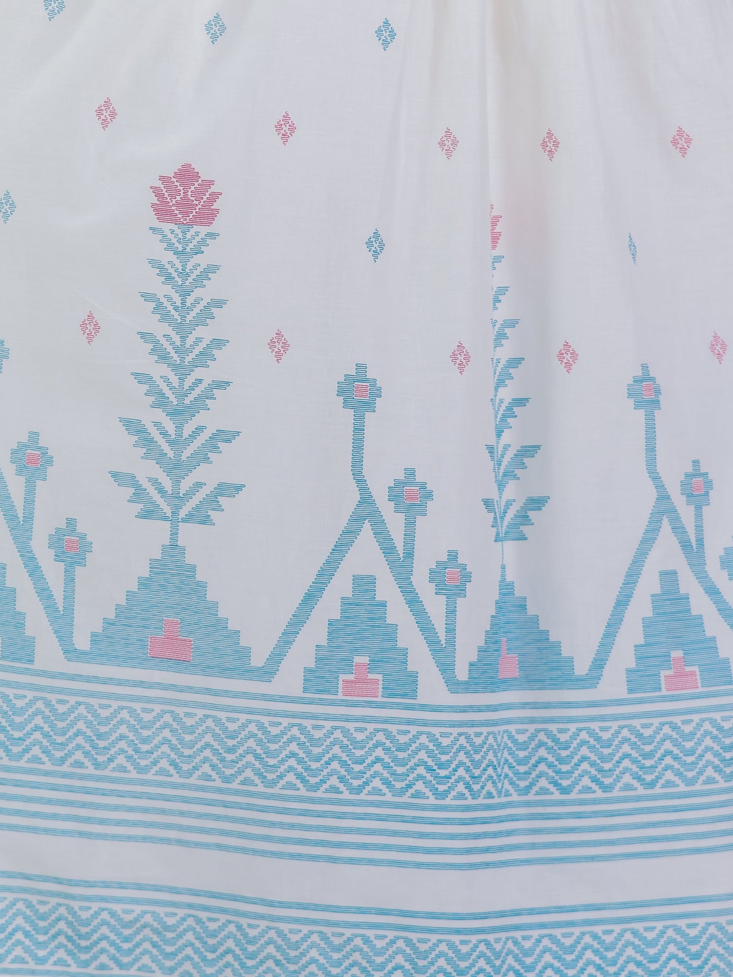Soft Cotton Geometric Gathered Off White Kurta