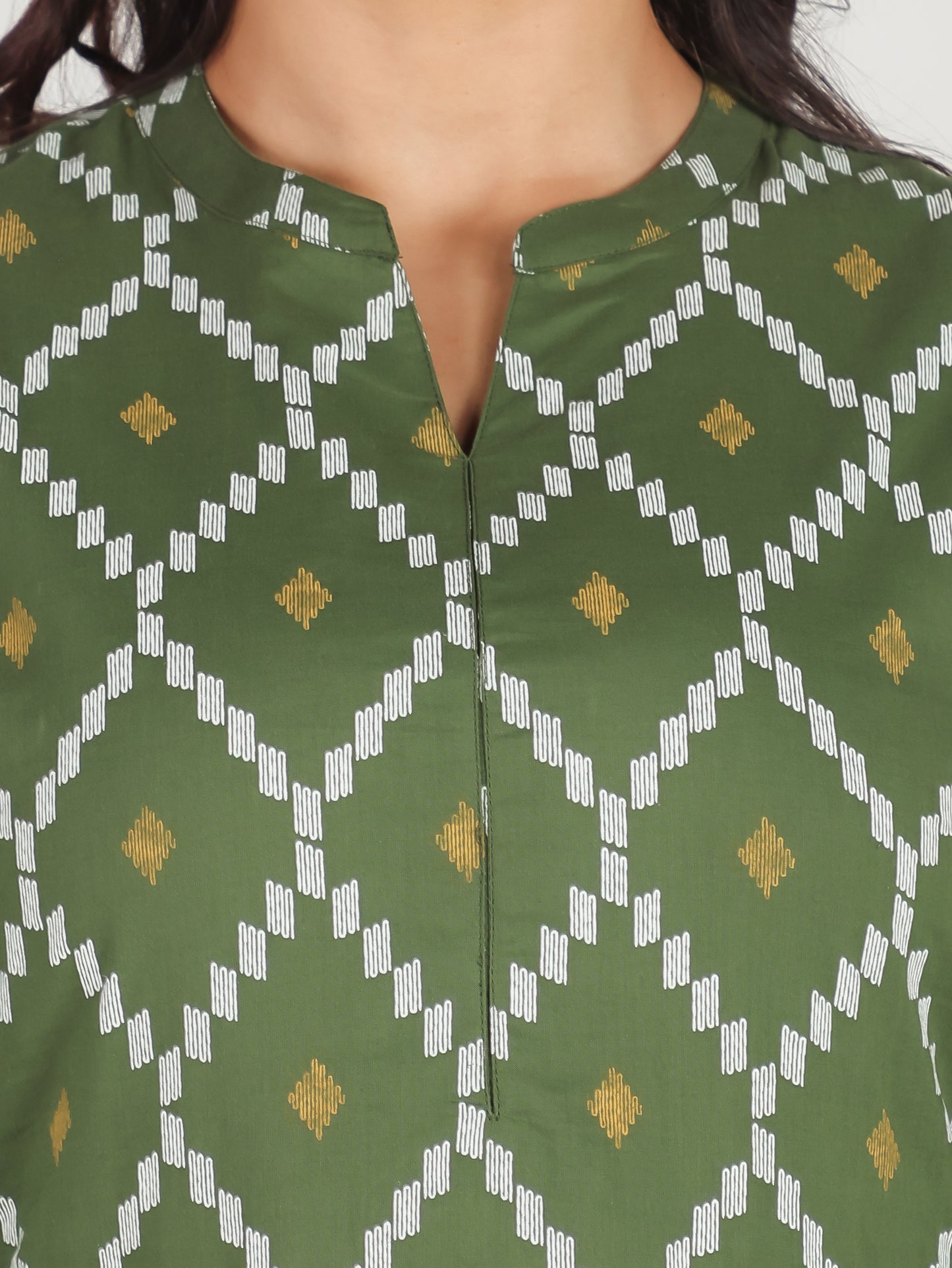 Soft Cotton Geometric Straight Green Kurta