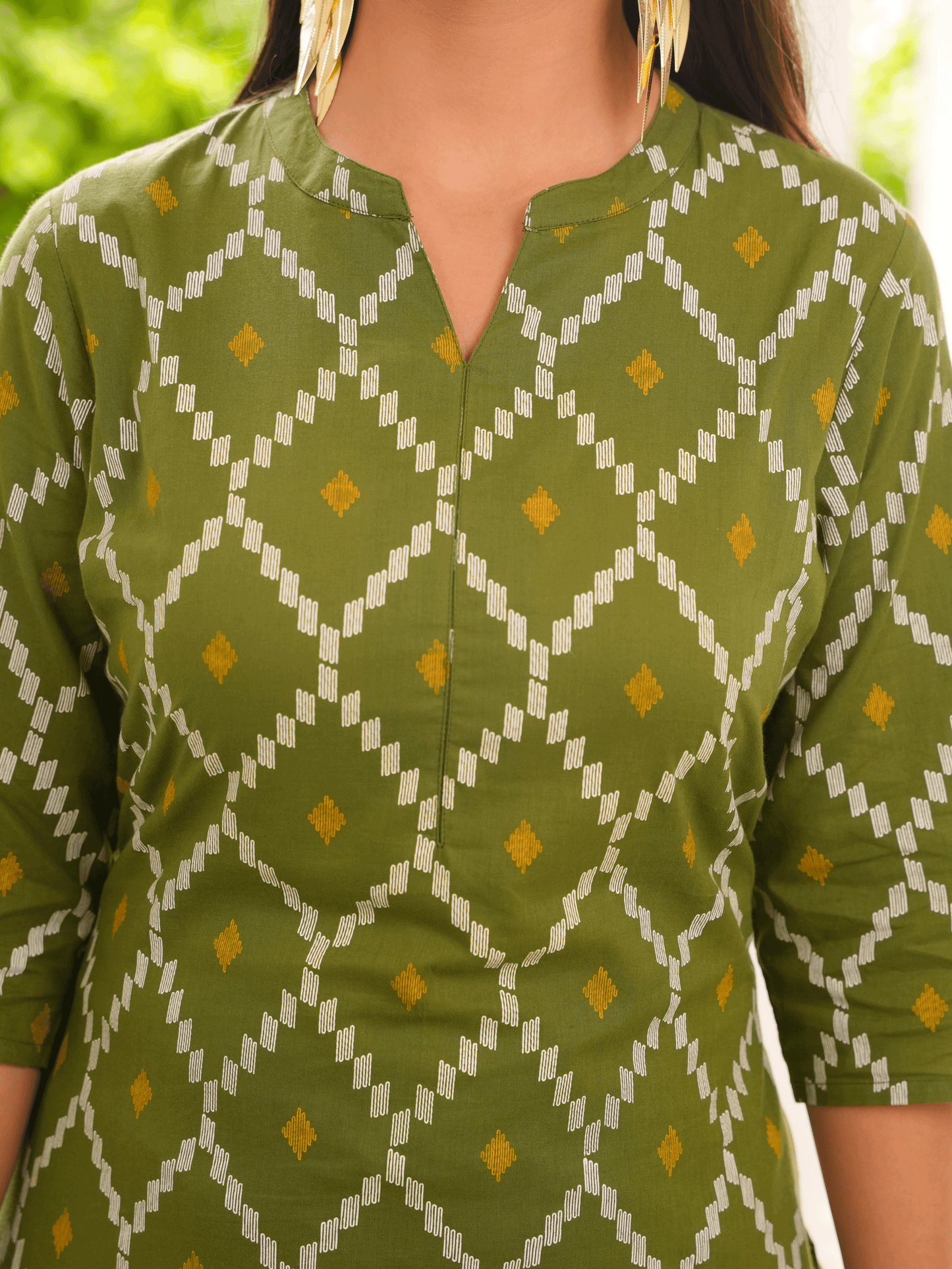 Soft Cotton Geometric Straight Green Kurta