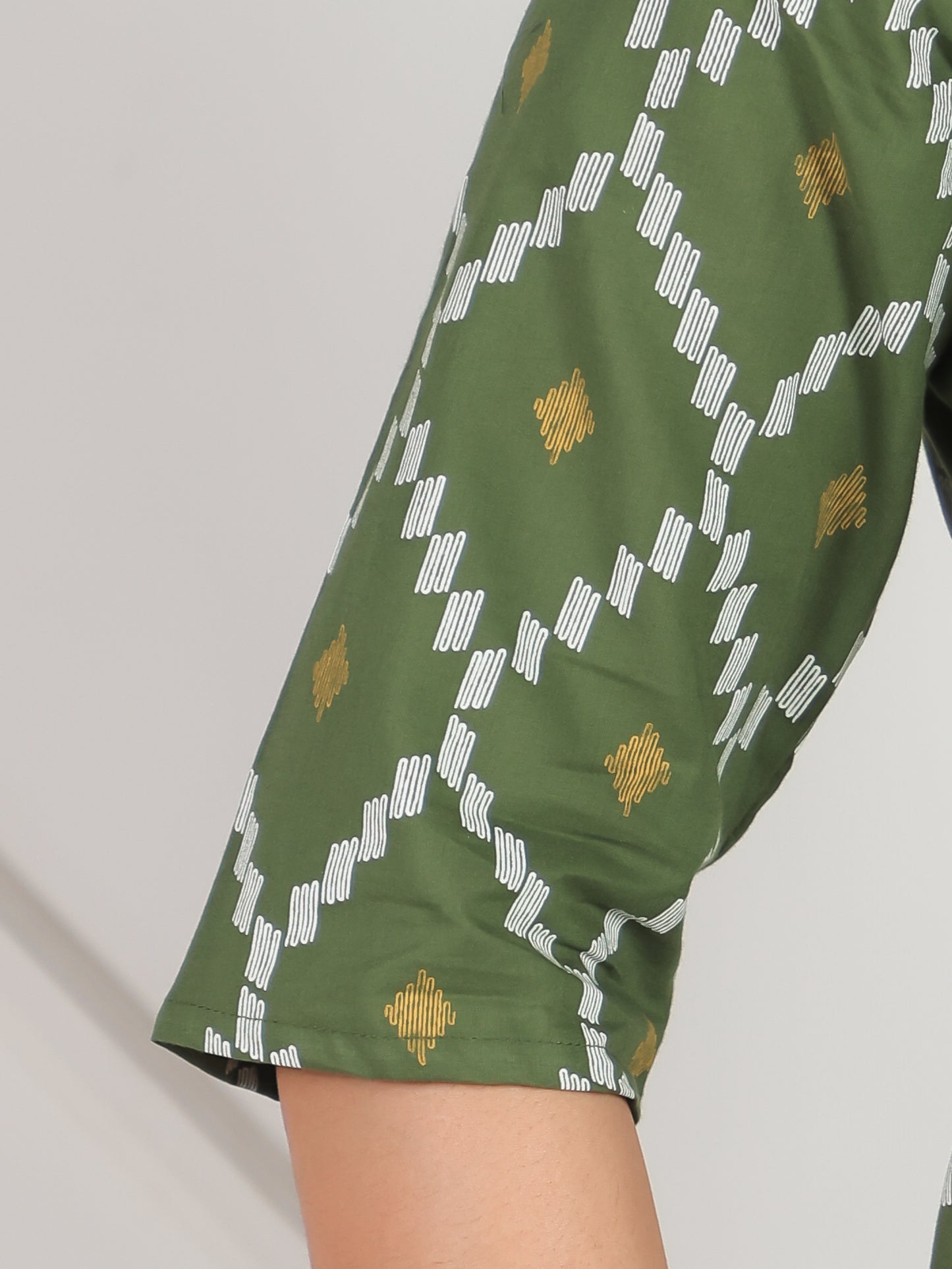 Soft Cotton Geometric Straight Green Kurta