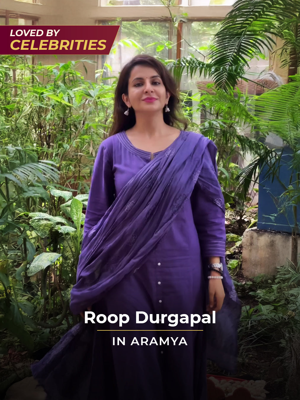 Embroidered Cotton Flex Solid A-line Purple Kurta