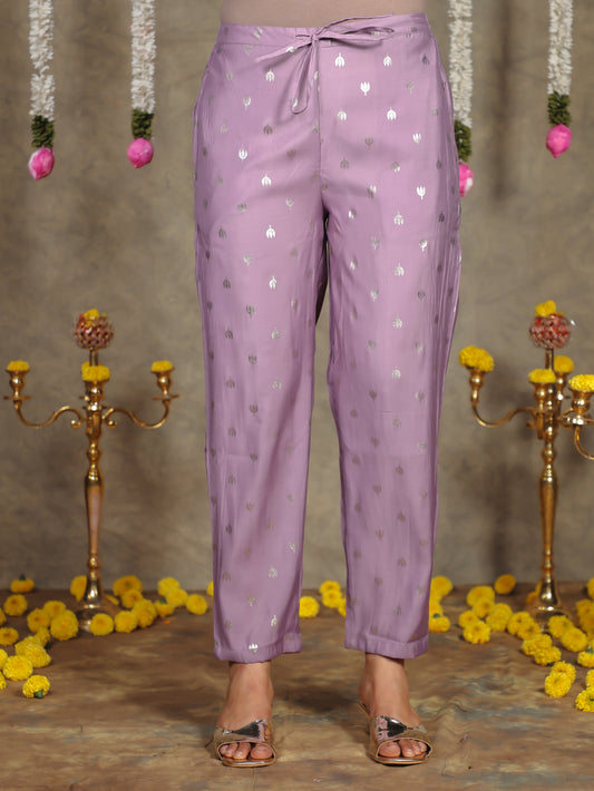 Chanderi Gold foil Purple Tapered Trousers