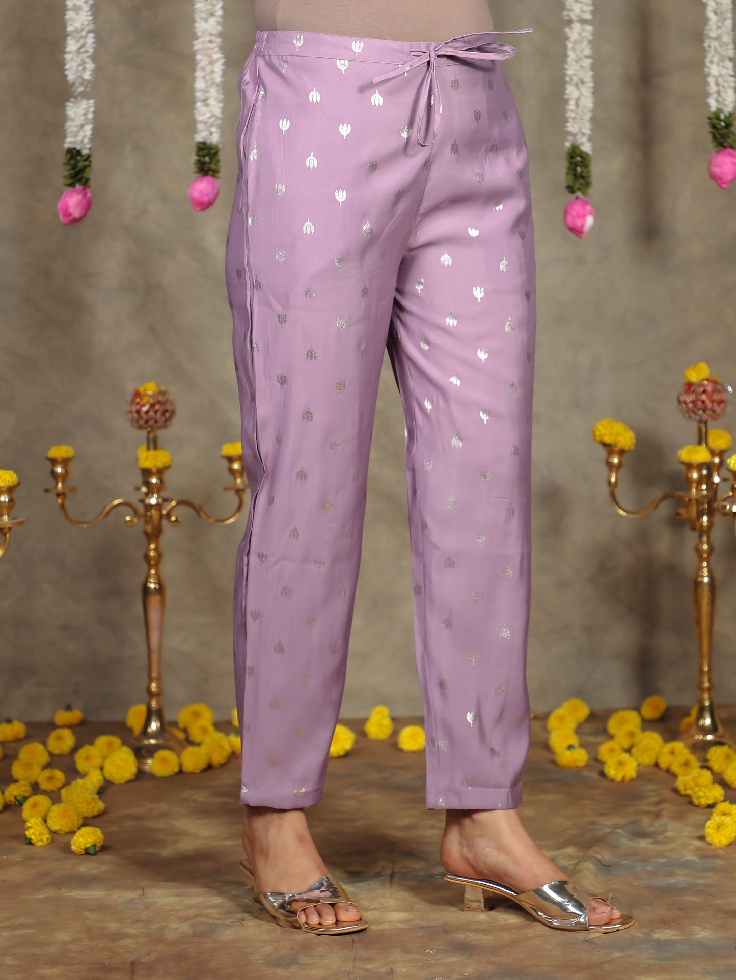 Chanderi Gold foil Purple Tapered Trousers