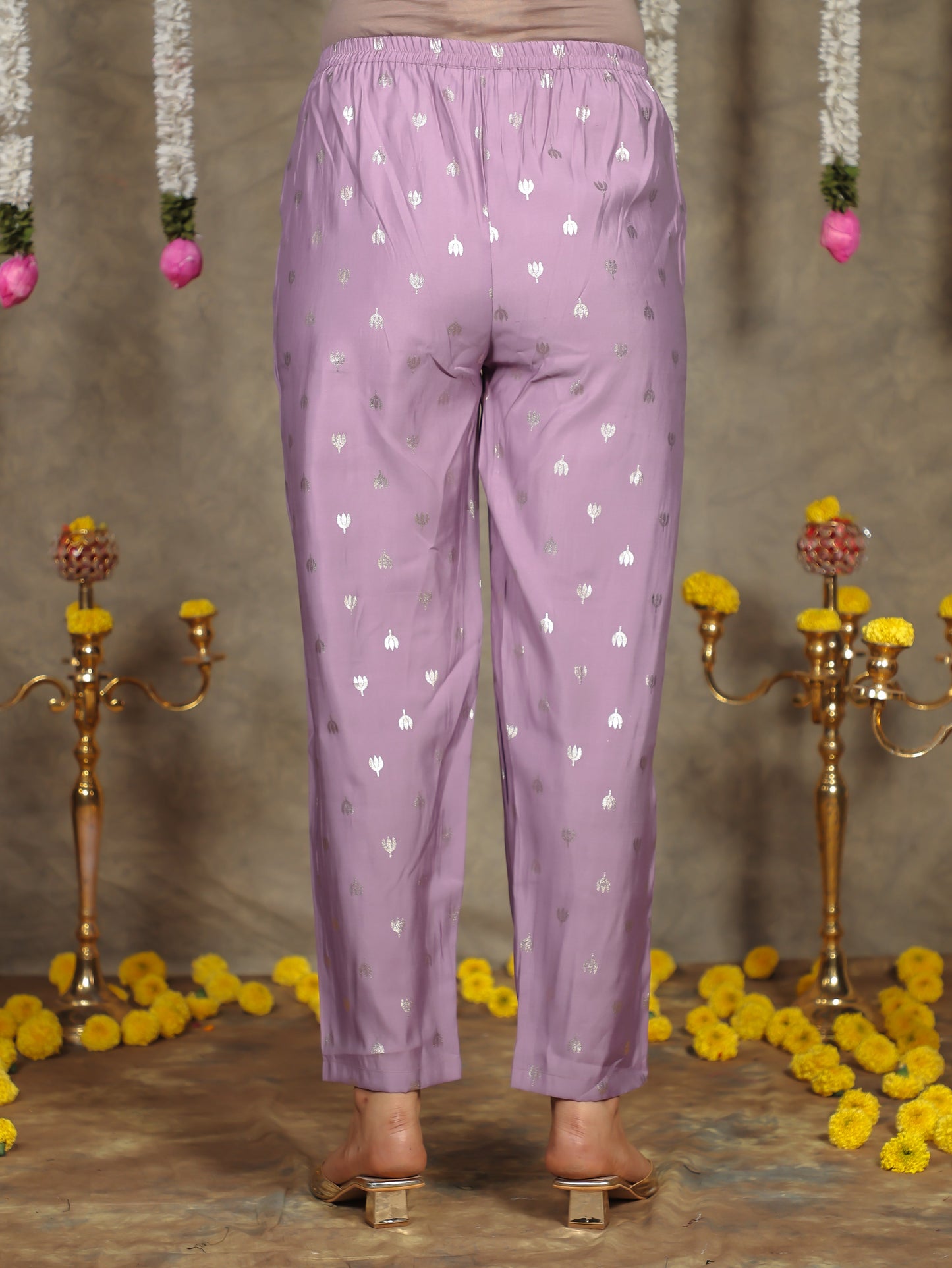 Chanderi Gold foil Purple Tapered Trousers