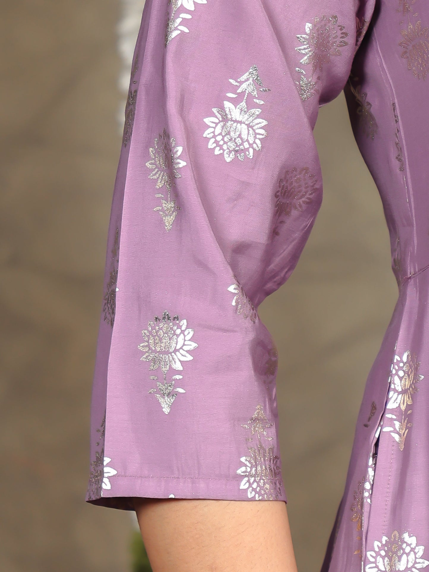 Embroidered Romen silk Gold foil Angrakha Purple Kurta