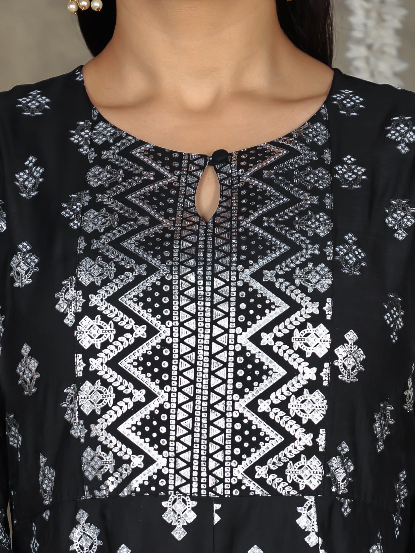 Chanderi Gold foil Anarkali Black Kurta