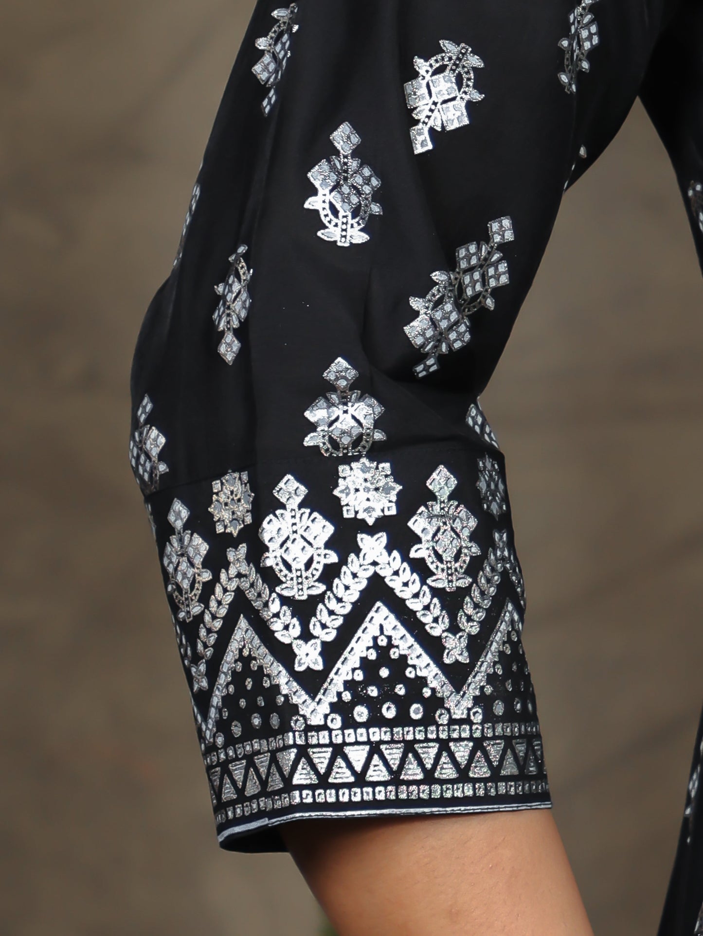 Chanderi Gold foil Anarkali Black Kurta