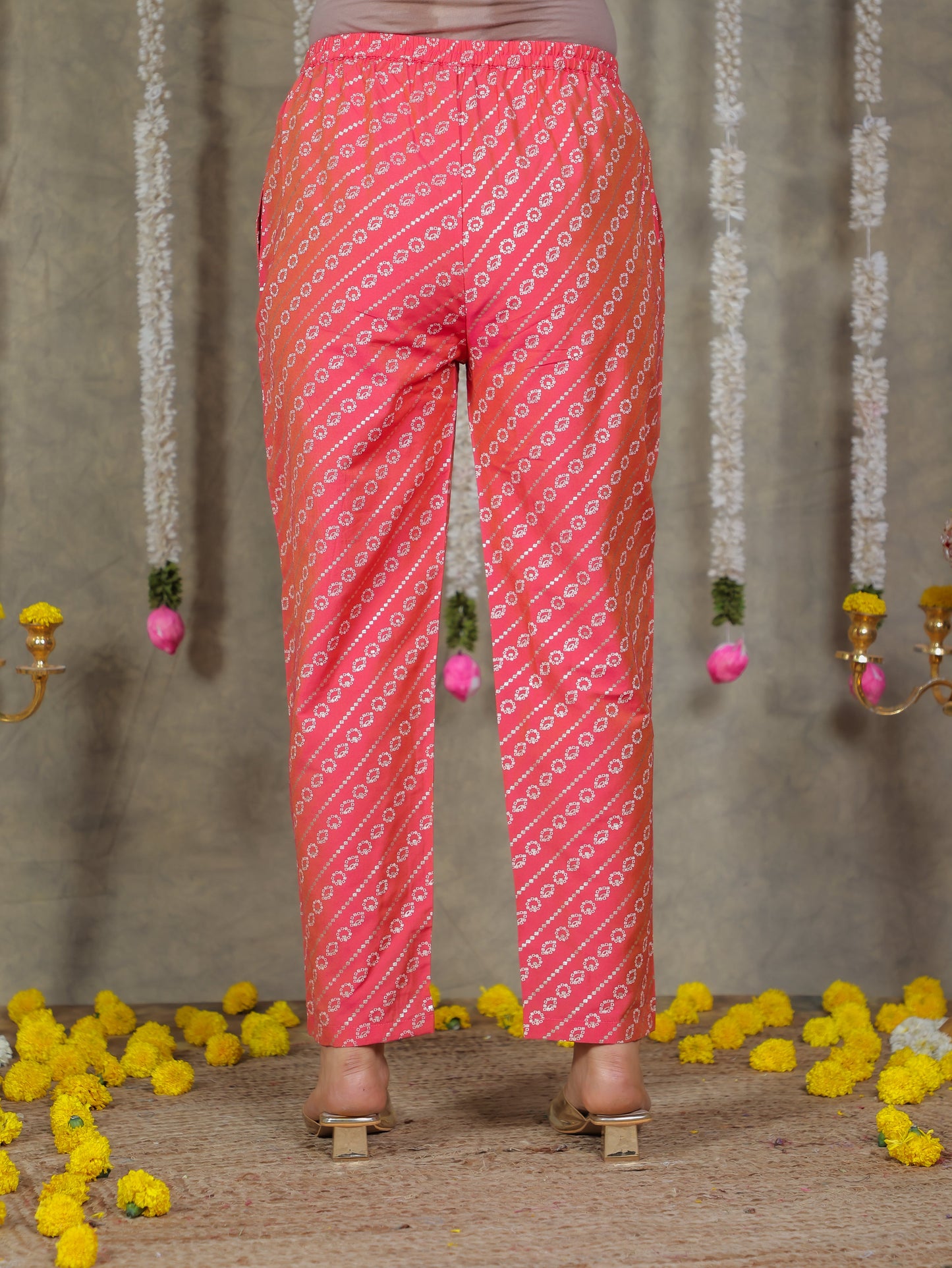 Chanderi Gold foil Pink Tapered Trousers