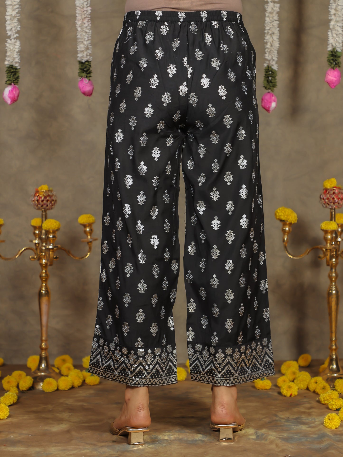 Chanderi Gold foil Black Palazzo