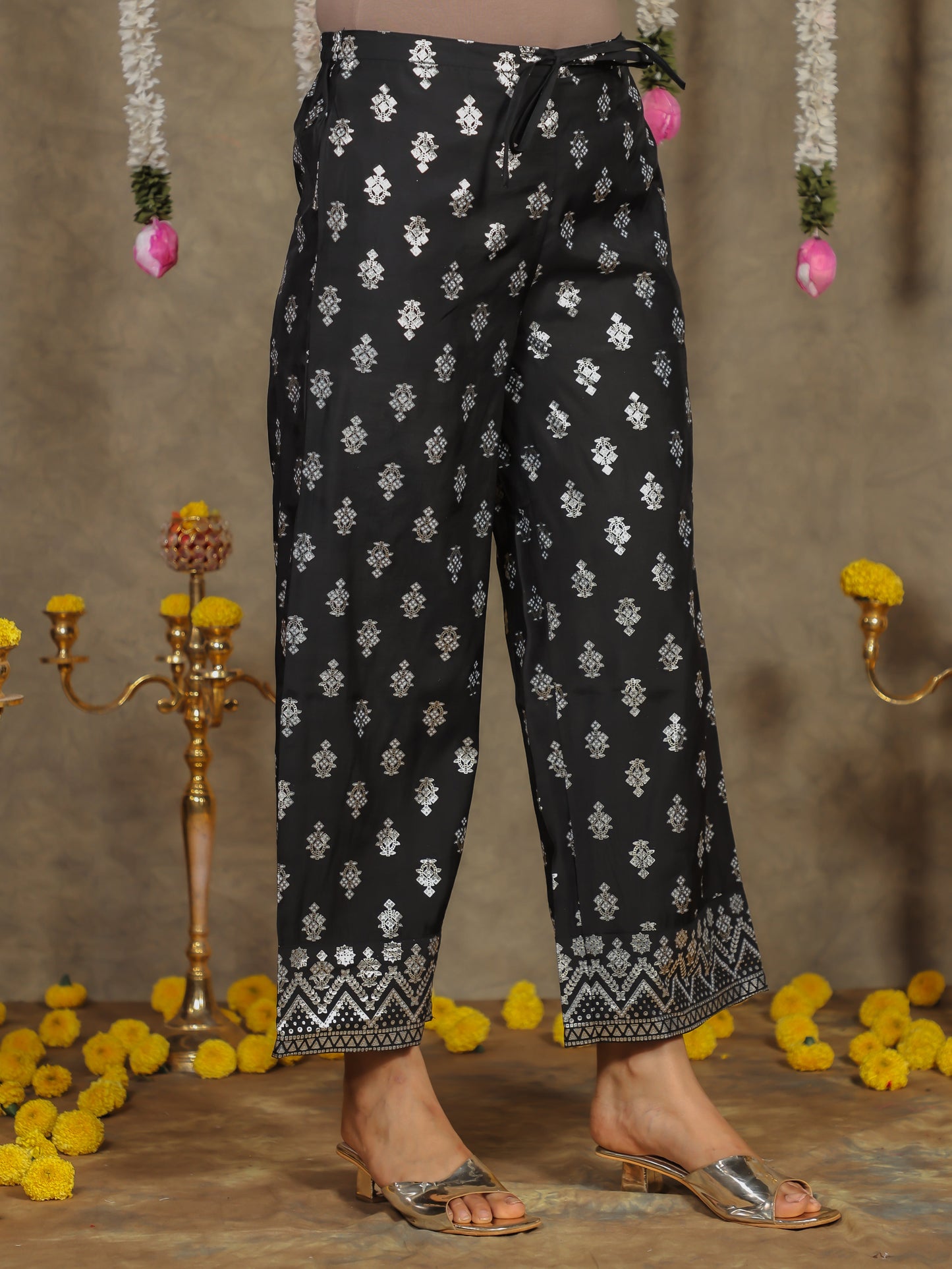 Chanderi Gold foil Anarkali Black Kurta